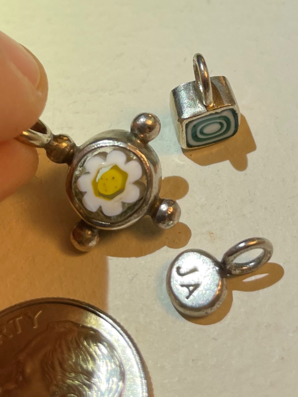 Three Mini Charms Daisy Blue 925 Murano Glass Charms